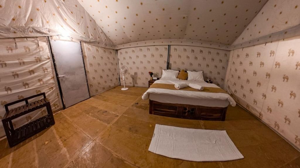 Luxury desert tent interior with traditional decor at Royal Sun Desert Camp