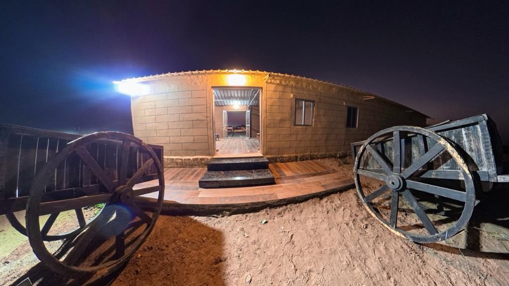 The Royal Sun Desert Camp entrance at night in Jaisalmer